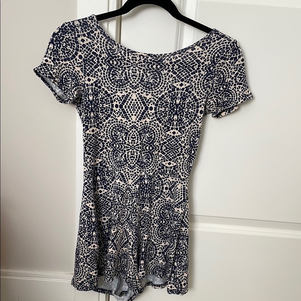 Size S One Clothing Navy and White Patterned Romper